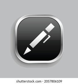pen icon design. Glossy Button style rounded rectangle isolated on gray background.. Vector illustration