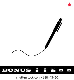 Pen icon flat. Black pictogram on white background. Vector illustration symbol and bonus button open and closed lock, folder, star