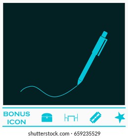 Pen icon flat. Blue pictogram on dark background. Vector illustration symbol and bonus icons