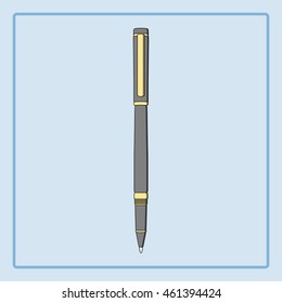 Pen icon in flat design with shadow. Stationery theme symbol. vector illustration. school and office supplies. 