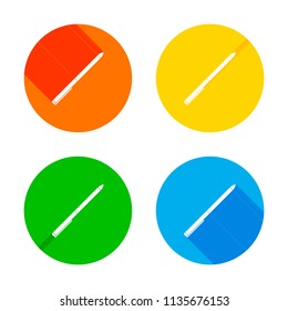 Pen icon. Flat white icon on colored circles background. Four different long shadows in each corners