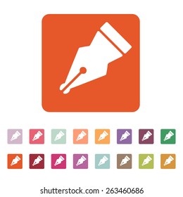 The pen icon. Fountain Pen symbol. Flat Vector illustration. Button Set