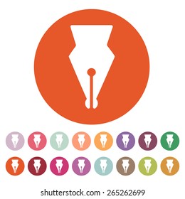 The pen icon. Fountain Pen symbol. Flat Vector illustration. Button Set