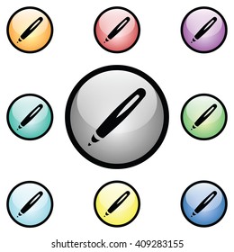 Pen Icon Glass Button Icon Set