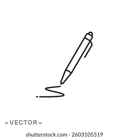 pen icon, hand writing, thin line symbol concept isolated on white background, editable stroke eps 10 vector illustration