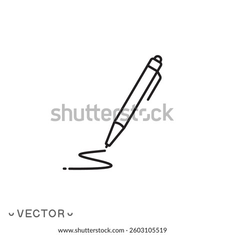 pen icon, hand writing, thin line symbol concept isolated on white background, editable stroke eps 10 vector illustration