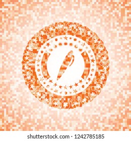 pen icon inside abstract emblem, orange mosaic background