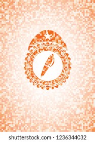 pen icon inside abstract orange mosaic emblem with background
