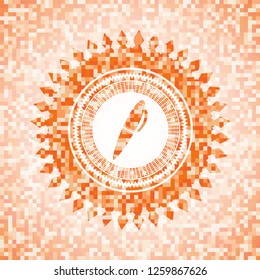pen icon inside abstract orange mosaic emblem