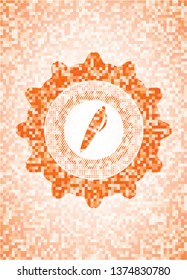 pen icon inside abstract orange mosaic emblem