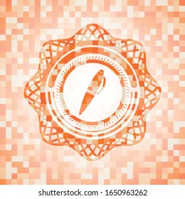 pen icon inside abstract orange mosaic emblem with background