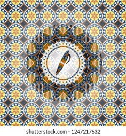 pen icon inside arabesque badge background. arabic decoration.