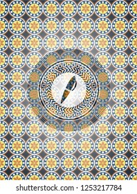 pen icon inside arabesque style badge. arabic decoration.