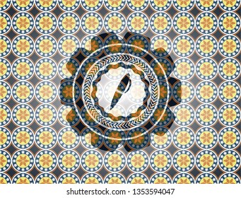 pen icon inside arabesque style emblem. arabic decoration.