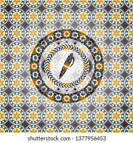 pen icon inside arabesque style badge. arabic decoration.