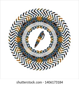 pen icon inside arabesque style emblem. arabic decoration.