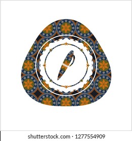pen icon inside arabic badge background. Arabesque decoration.