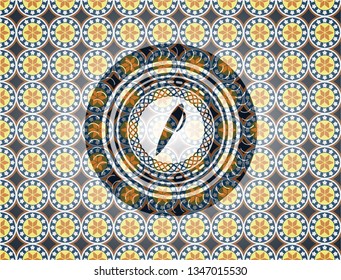 pen icon inside arabic badge background. Arabesque decoration.