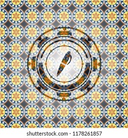 pen icon inside arabic emblem background. Arabesque decoration.