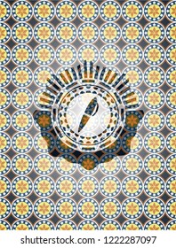 pen icon inside arabic emblem. Arabesque decoration.