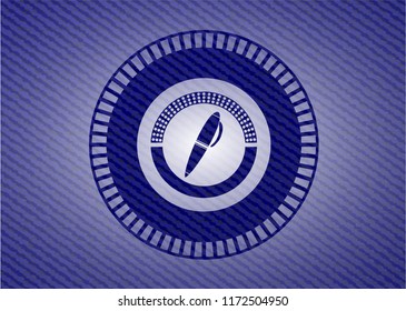 pen icon inside badge with jean texture