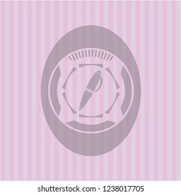 pen icon inside badge with pink background