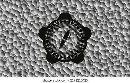 pen icon inside black badge with grey bubbles background. Vector Illustration. Detailed. 