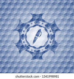 pen icon inside blue emblem with geometric background.