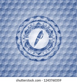 pen icon inside blue hexagon badge.