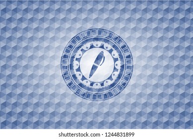 pen icon inside blue hexagon badge.