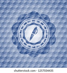 pen icon inside blue hexagon emblem.