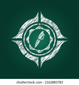 pen icon inside chalkboard emblem. 