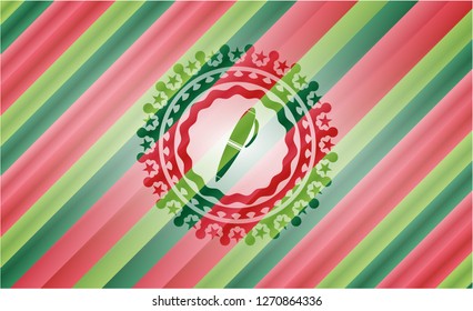 pen icon inside christmas badge background.