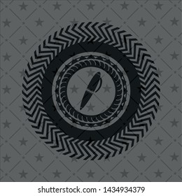 pen icon inside dark emblem. Retro