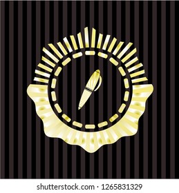 pen icon inside gold emblem