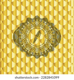 pen icon inside gold emblem. Scales pattern. Vector Illustration. Detailed. 