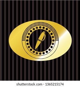 pen icon inside gold shiny badge