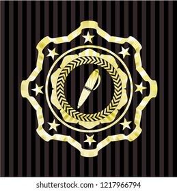  pen icon inside golden badge or emblem