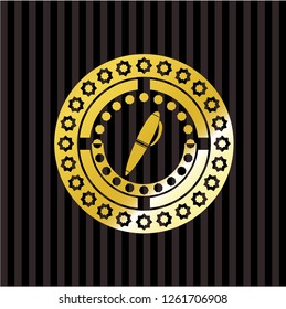 pen icon inside golden badge