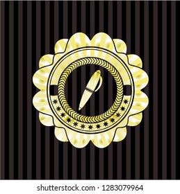 pen icon inside golden emblem
