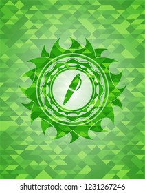 pen icon inside green emblem with mosaic background