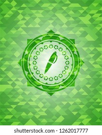 pen icon inside green emblem with mosaic background