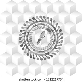 pen icon inside grey emblem. Retro with geometric cube white background