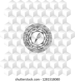 pen icon inside grey emblem with geometric cube white background