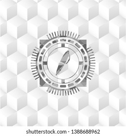 pen icon inside grey emblem. Retro with geometric cube white background