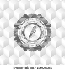 pen icon inside grey emblem with cube white background