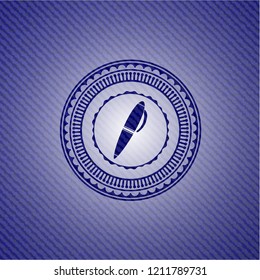 pen icon inside jean or denim emblem or badge background