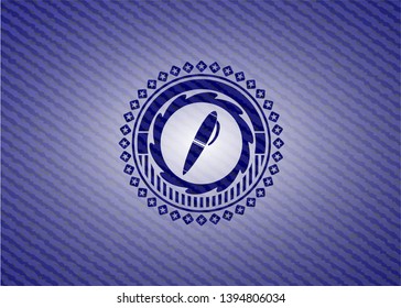 pen icon inside jean or denim emblem or badge background