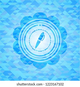 pen icon inside light blue mosaic emblem