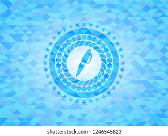 pen icon inside light blue emblem with mosaic ecological style background
